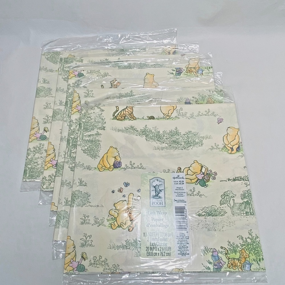 VTG Lot of 5 Disney Classic Pooh & Friends‎ Gift Wrap Hallmark Birthday Shower